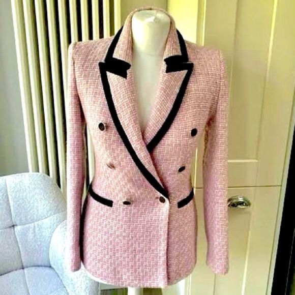 NW T NEW PINK STRUCTURED BLAZER WITH CONTRASTING PIPING - Picture 6 of 16